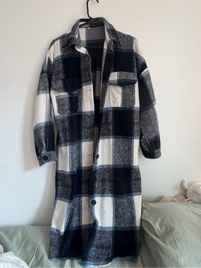 Black & White Plaid Long Shacket Coat - Unbranded